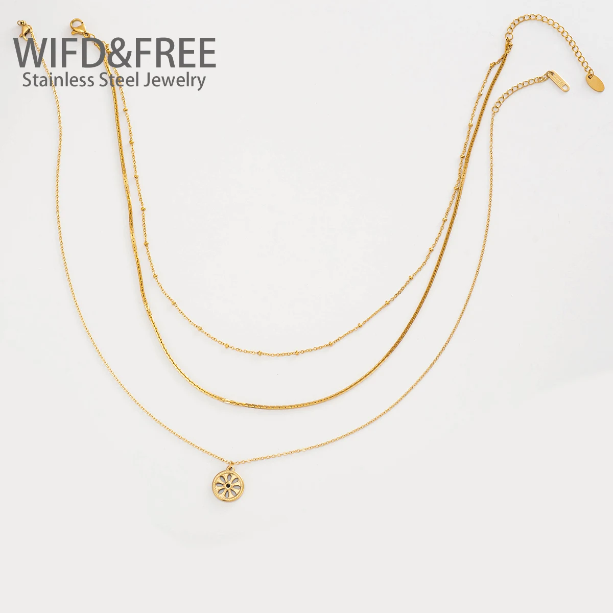 Wild & Free Fashion Stainless Steel Multilayer Necklace Freedom Stacking Pendant Exquisite Chain Women Necklace Gift for Friends
