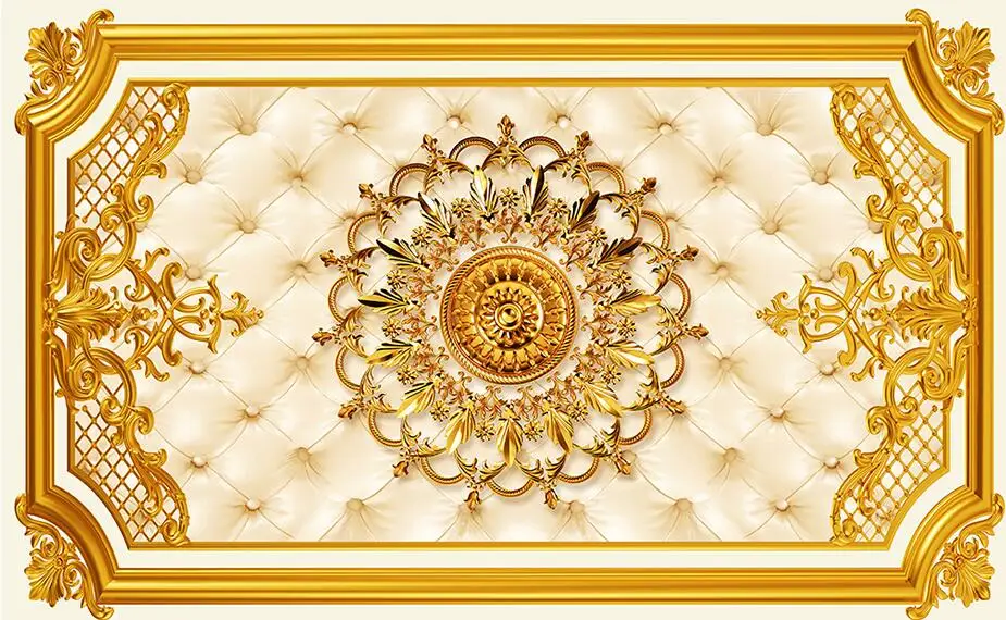 Ceiling Wall Painting Living Room Bedroom Wallpaper Home Decor Luxury European style golden relief pattern ceiling mural