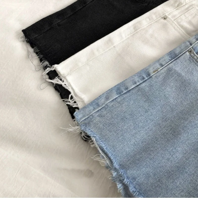 Short en jean taille haute pour femme, ligne de fourrure, denim vintage, monochromatique, chaud, slim, tout match, mode coréenne, jambe large, été