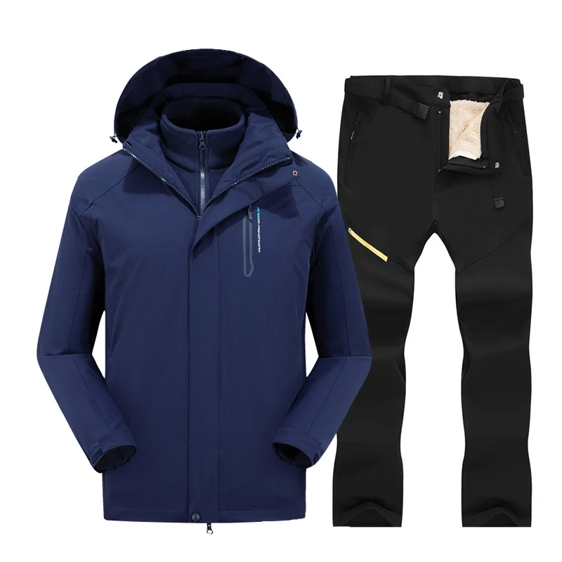 Traje de esquí 3 en 1 para hombre, conjunto de pantalones de esquí de montaña y chaquetas de Snowboard, impermeable, a prueba de viento, cálido,