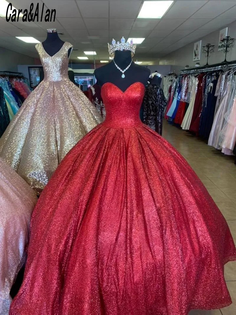 Cara & Alan-vestido de quinceañera rojo con lentejuelas para mujer, traje de baile de graduación, de 15 años, 2021