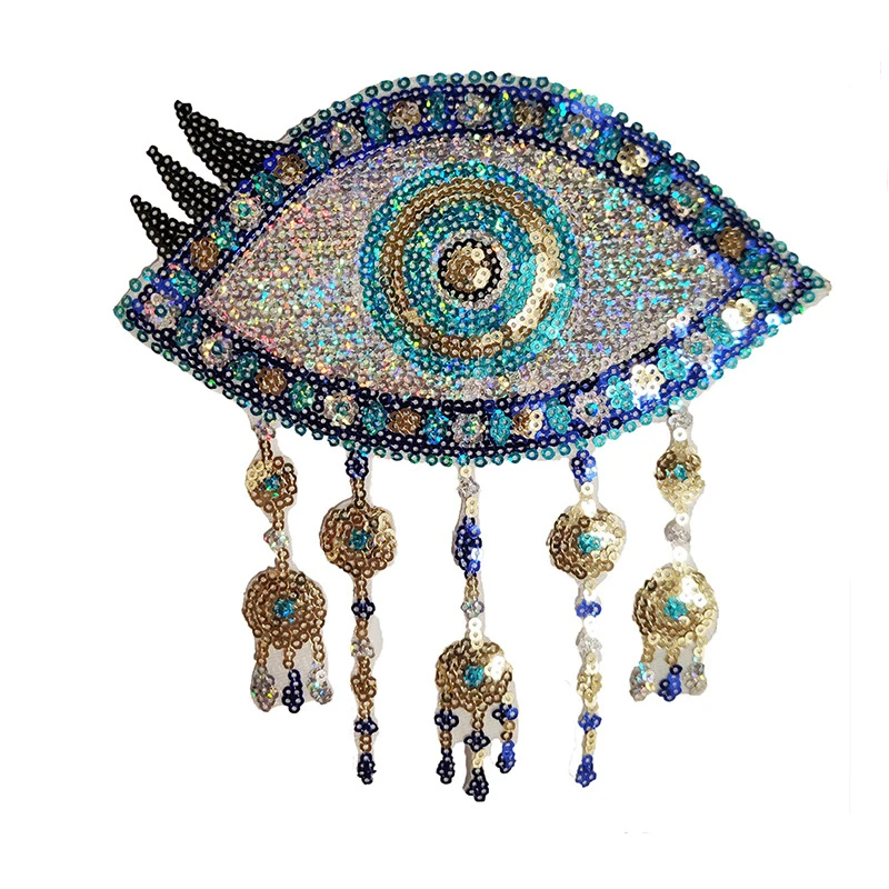 Evil Eye Patch Sequined Hand Embroidered Sticker For Clothing Kids Cloth Garment Appliques Mix Styles