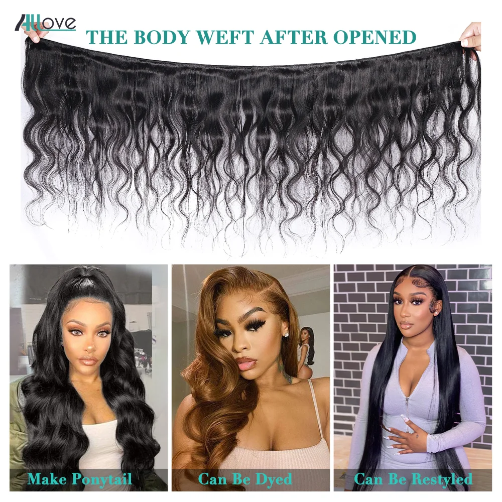 Allove Body Wave Bundles With Closure Brazilian Hair Weave Bundles 4x4 Lace Closure With 3 Bundles Remy Human Hair Extensions