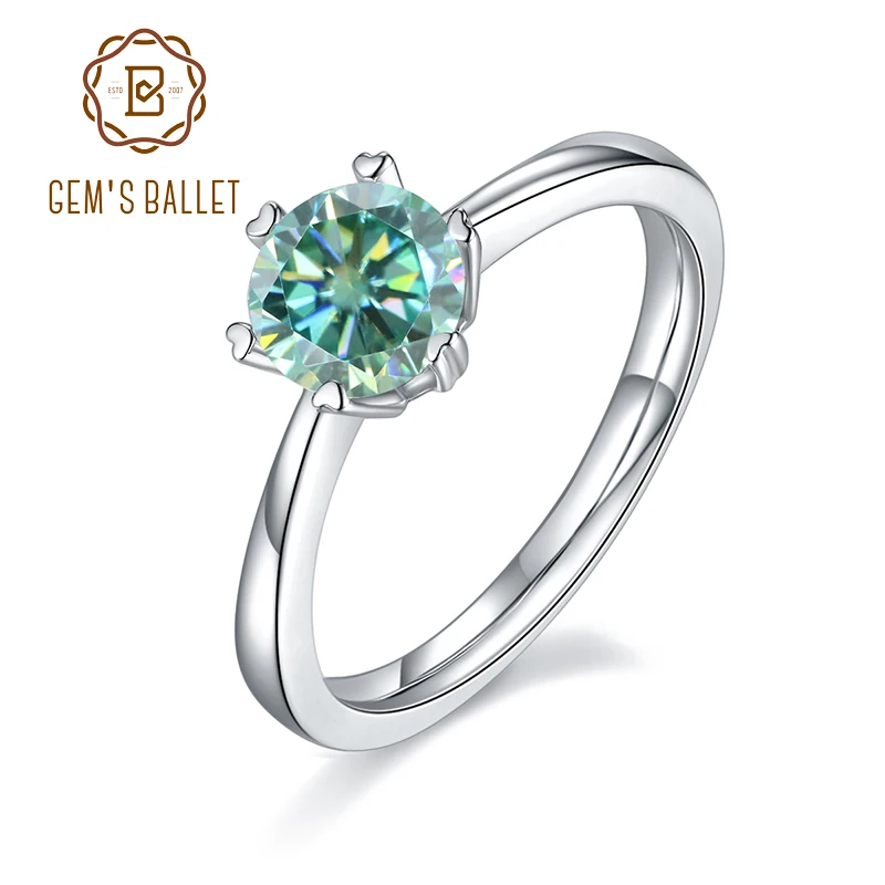 

GEM'S BALLET Ring for Women Solid 925 Sterling Silver 1ct Green Moissanite Fine Jewerly Luxury Women's Wedding Engagement Rings