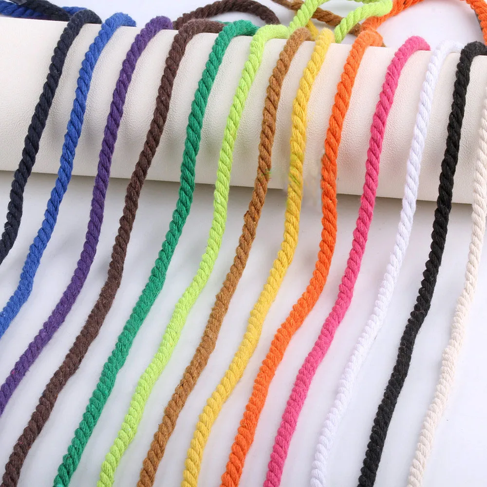 5mm Thick Cotton Rope DIY Craft Braided Color Rope Decoration Beam Mouth Binding Decorative Sewing Cloth Three-strand Thread 5m