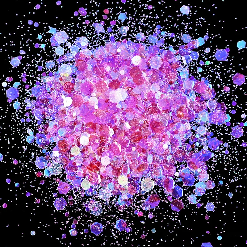 50 gr/beutel Holographische Gemischte Sechseck Form Chunky Nagel Glitter Pailletten Sparkly Flakes Scheiben Maniküre Körper/Auge/Gesicht Glitter TCF2335 – Detail 17