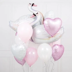 10Pcs Big White Elegant Swan Balloons Round Swan Foil Balloon Birthday Party Sweet Decor Heart Latex Helium Globos Kids Toy