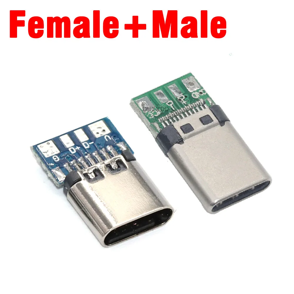 

10X USB 3.1 Type C Connector 14 Pin Female Male Socket Receptacle Through Holes PCB 180 Vertical Shield USB-C Charging Data DIY