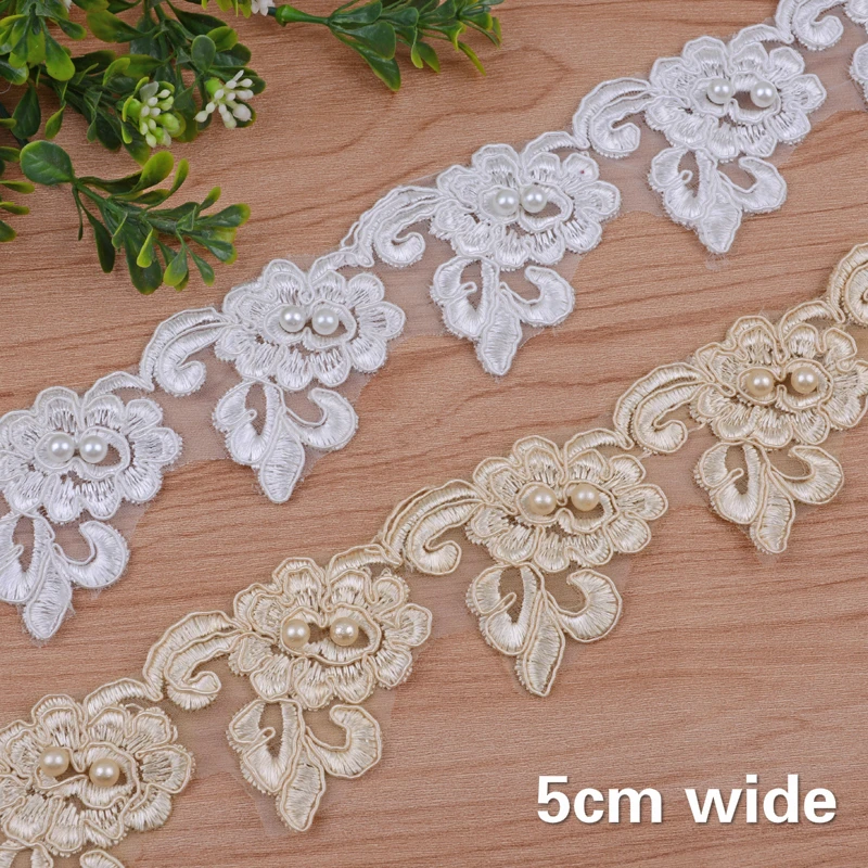 

Fine Flower Embroidery Handmade Beaded Water Soluble Lace Fabric DIY Clothes Skirt Edging Hat Home Textile Sewing Accessories