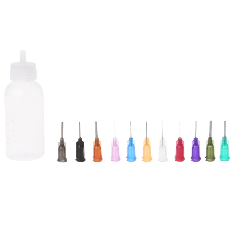 1/2pcs 30ml dispensing bottle + 11 0.5 inch plastic steel dispensing heads for flux and needles