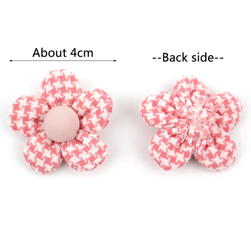 15Pcs 4cm Handmade Flowers Padded Appliques For DIY Headwear Hairpin Clothing Patches Crafts Decor Ornament Accessories