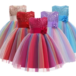 Christmas Girls Dresses,Baby Girls sequins Flowers Princess Party Dresses,Baby Girls clothes Sleeveless Vestidos for New Year