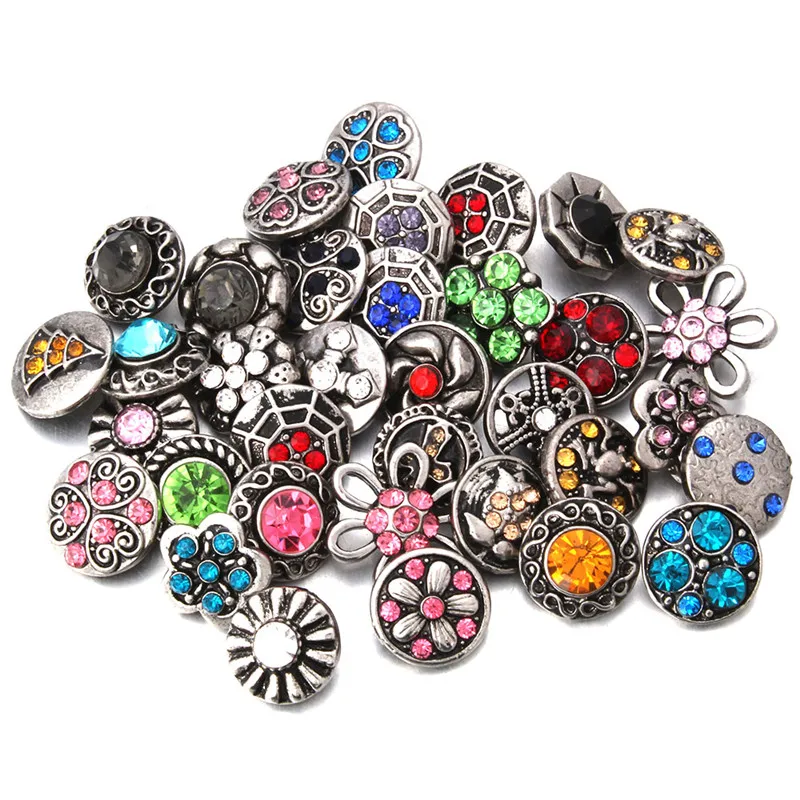 10 lâmpadas de alta qualidade 12mm botão de pressão joias strass flor mini pulseira de pressão pulseira brincos colares zl040