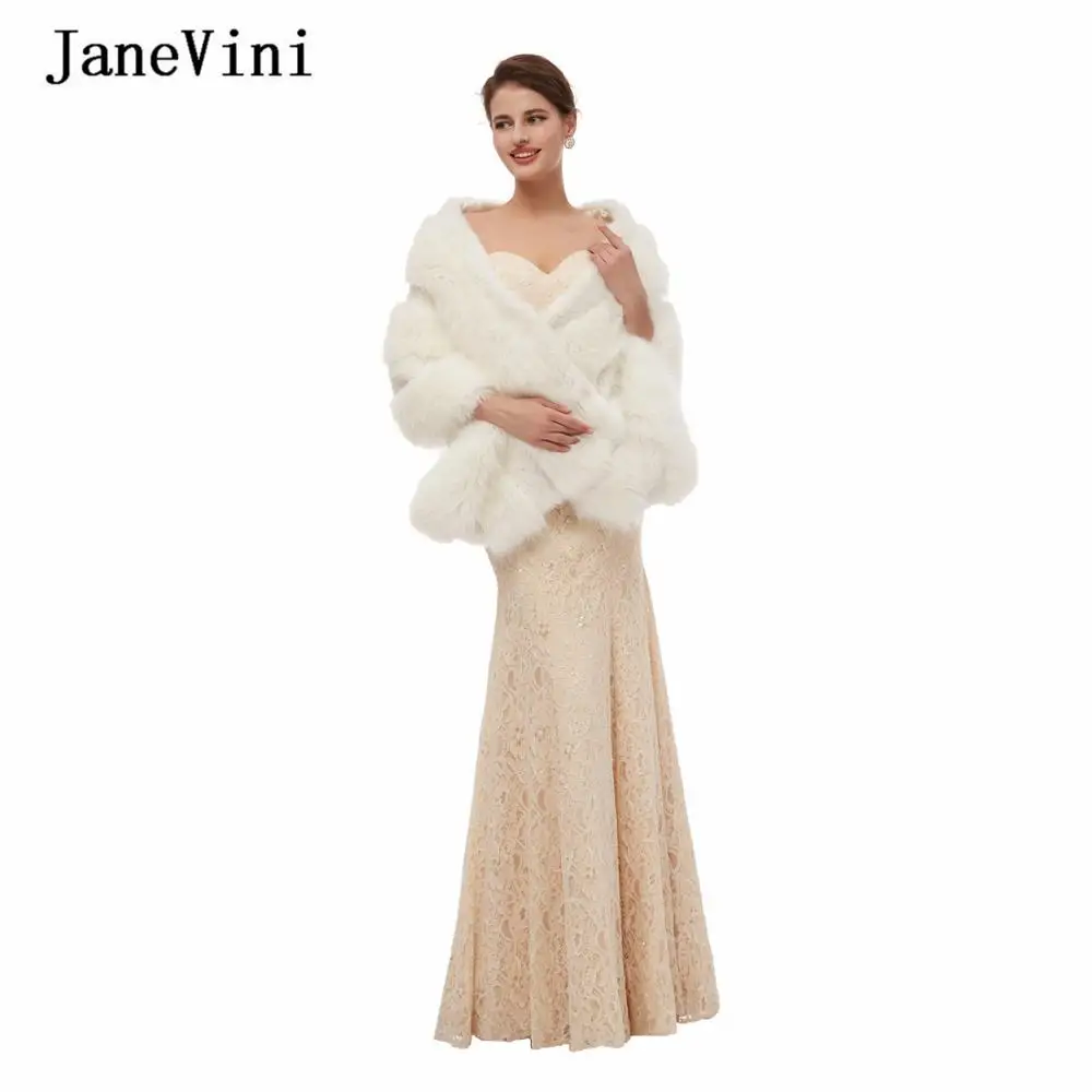 

JaneVini Elegant Women Faux Fur Bolero Wedding Shawl for the Bride Winter Bridal Shrugs Fur Cloak Warm Wraps Wedding Accessories