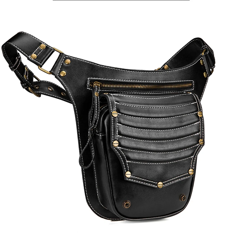 Women Waist Bag Gothic Fanny Packs Motorcycle Hip Leg Bag Steampunk Holster Shoulder Bag Men PU Leather Crossbody Bags 2020 New