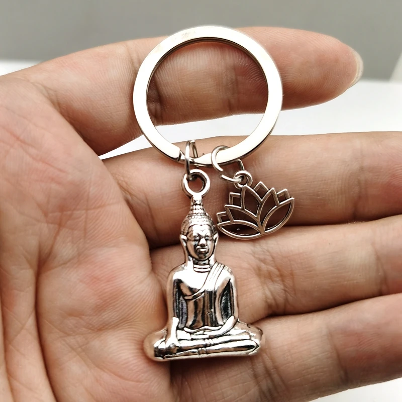 2020 NEW Buddha Keychain,Lotus Flower Keyringsilver color Spiritualist Key Ring,Gift For Friend MEN WOMEN fashion llaveros