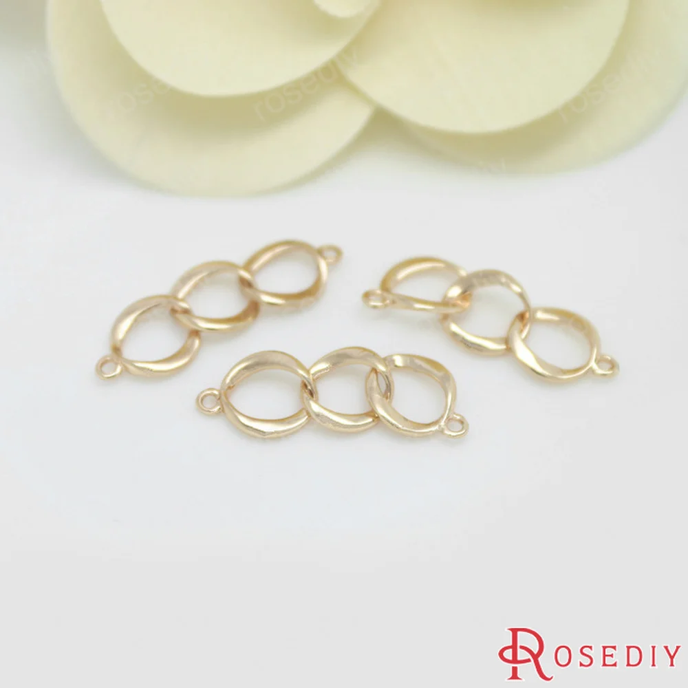 (D099)6 pieces 7x24mm High Quality Champagne Gold Color Plated Brass 2 holes 3 Rings Connect Charms Diy Jewelry Accessories