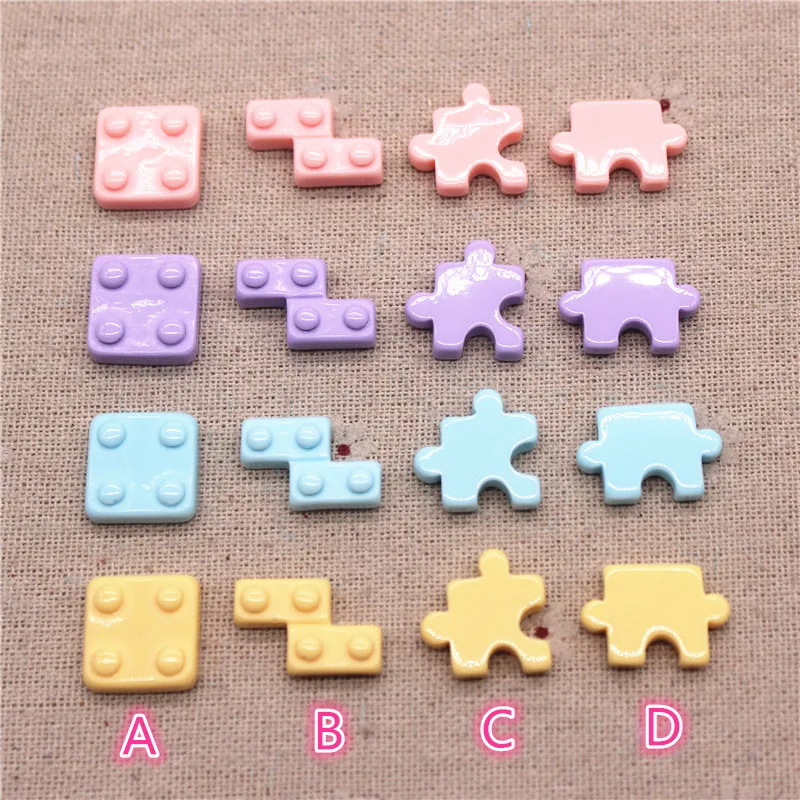 20pcs Mixed Resin Mini 3D Building Blocks Flat back Cabochon Jigsaw Puzzle Charm DIY Craft Scrapbook Jewelry Accessories Decor