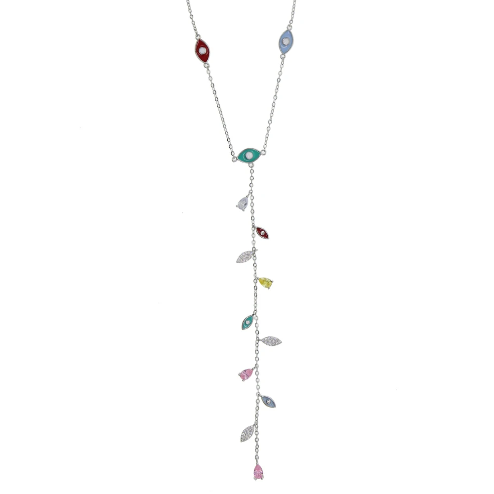 Rose Gold Silver Color Long Y Lariat Cz Evil Eye Charm Necklace Sexy Women Jewelry Colorful Cute Lovey Eye Turkish Jewelry