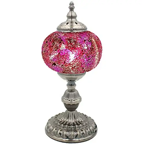 

Silver Fever Handcrafted Mosaic Turkish Lamp Moroccan Glass Table Desk Bedside Light Bronze Base with E12 Bulb (Purple Shade LG)