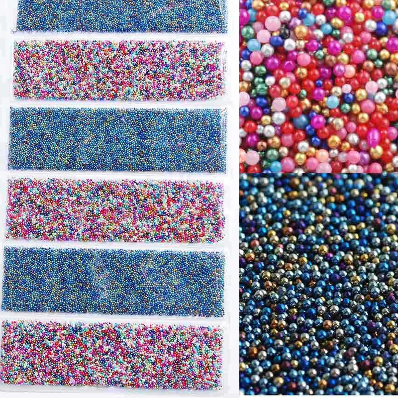 1 Pack 6 Designs Nail Art Studs Rhinestones Mixed Sizes Caviar Micro Beads Crystal AB Glass 3D Metal Balls for Manicure Decor