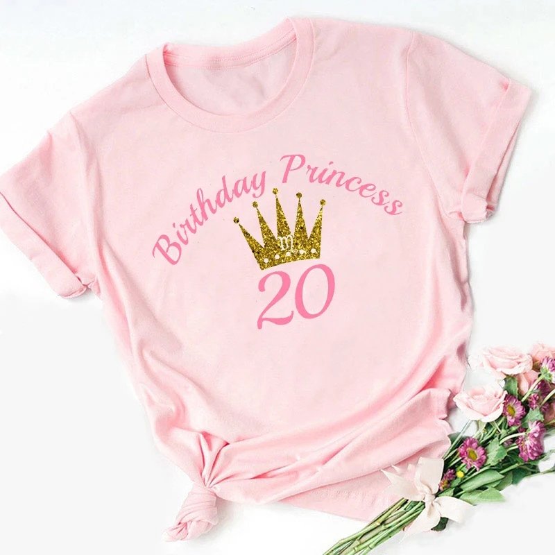 

Newly Girls Tshirt 20 To 4 Years Old Birthday Costume Crown Graphic Print Women'S T-Shirt Summer T Shirt Femme Pink Tops