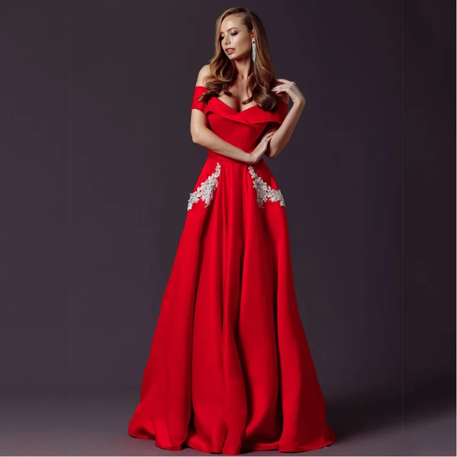 

Exquisite Red Strapless Wedding Evening Dresses for Ladies Luxury Dinner Party Floor-Length robe de soirée فساتين السهرة vestido