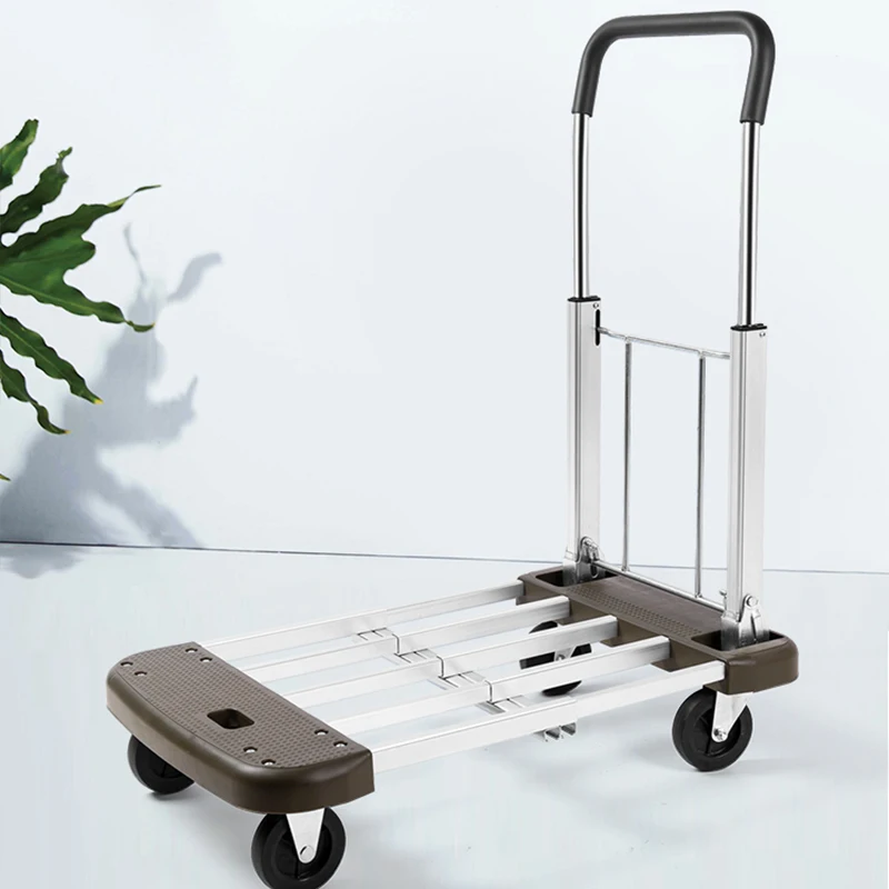 

Aluminum Alloy Truck Small Pull Cart Pull Cargo Folding Portable Trolley Household Telescopic Trailer 150kg Load-Bearing