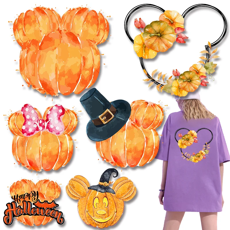 Brand Halloween series of Mickey Mouse Pumpkin Vinyl Sticker For Clothes heart iron on patch easy to use DIY Appliques