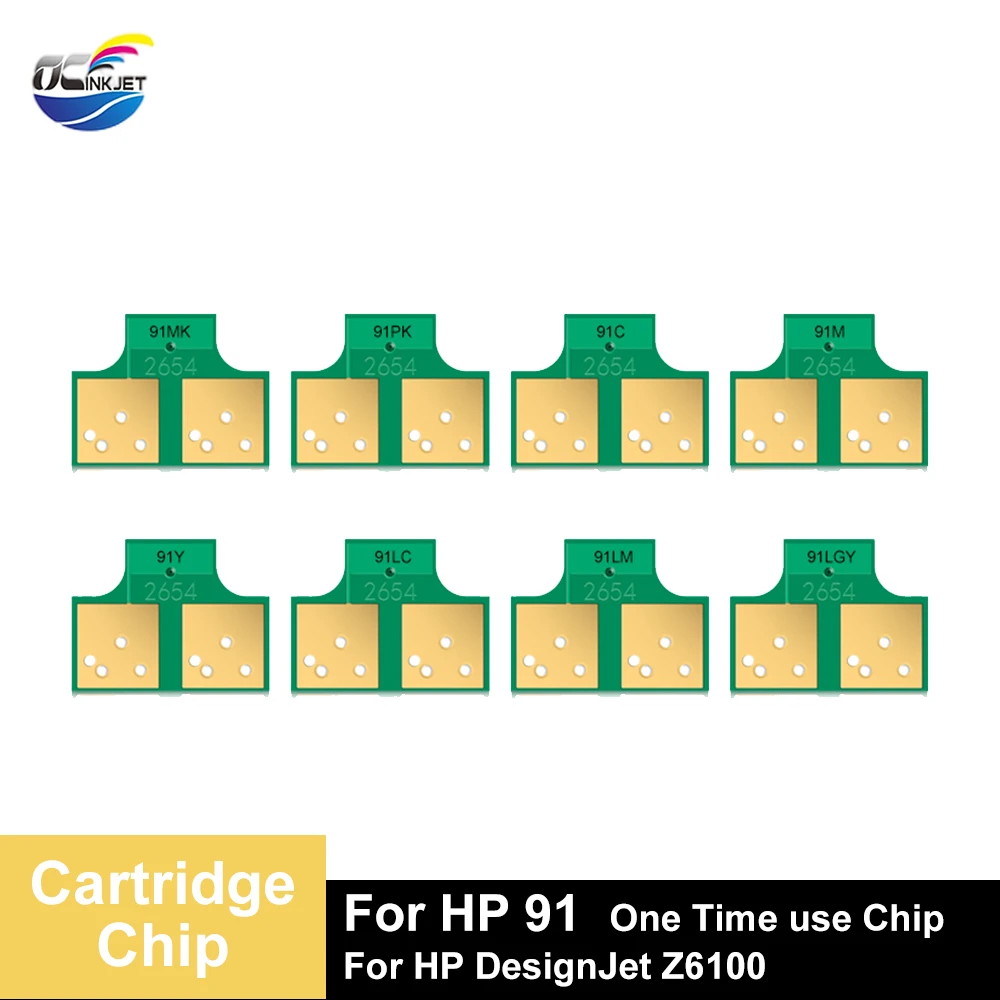 OCINKJET 8 Colors For HP 91Cartridge Chip One Time Use Chip For HP DesignJet Z6100 Z6100ps Printer