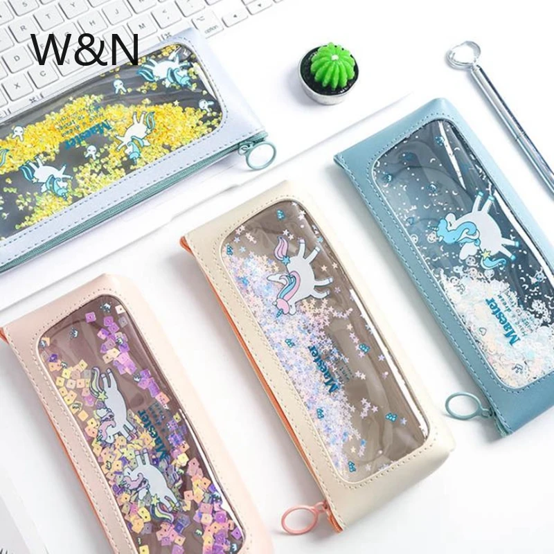 Unicorn Pencil Case School Pencil Case For Girls Boys Large Capacity Sequin Pencil Box Transparent Storage Bag School Supplies