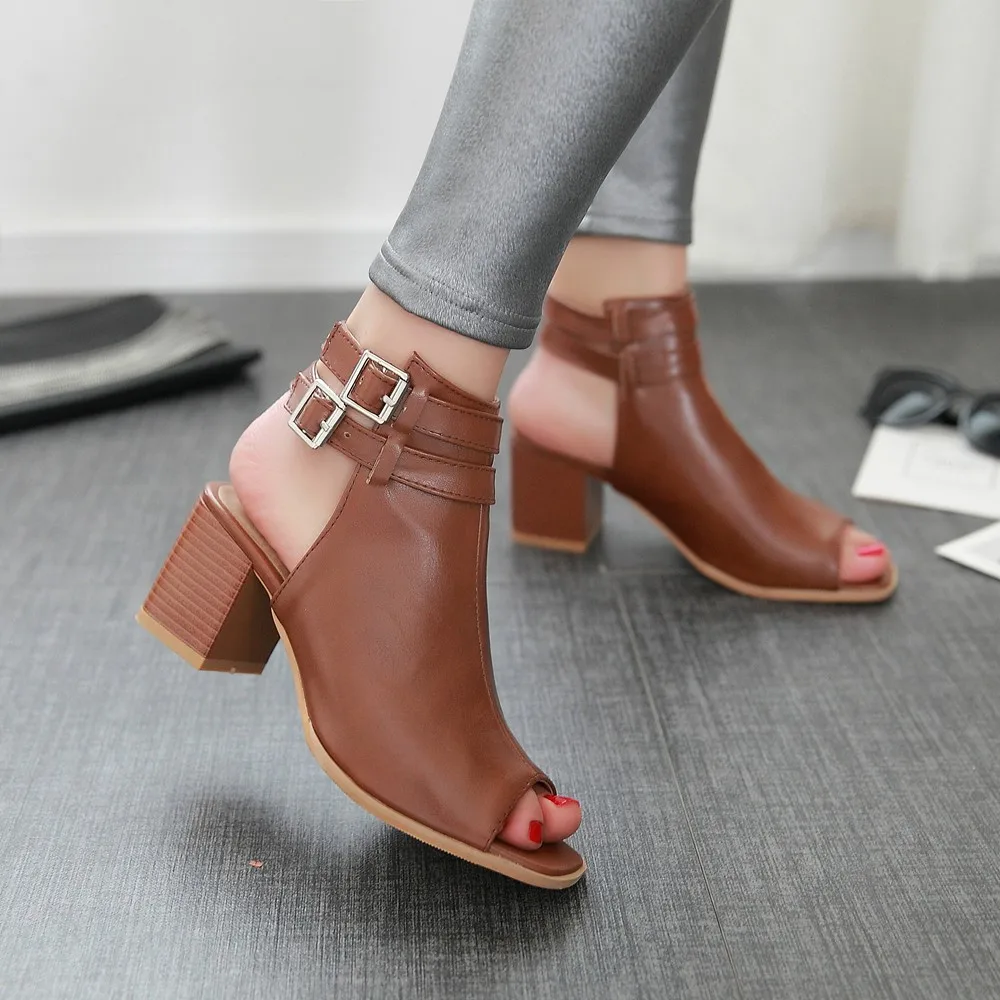 2023 New Women Sandals Peep Toe High Heels Summer Gladiator Shoes Black Brown Woman Ankle Strap sandalias Female mujer Big Size