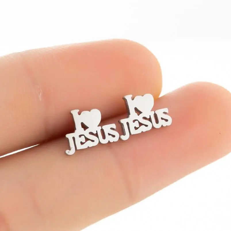 Stainless Steel I LOVE JESUS Stud Earring Fashion Letter Earrings For Women Girls Statement Jewelry Gifts Party Piercing Bijoux