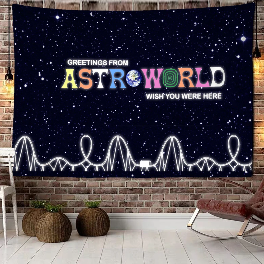 Astro World Letters And Galaxy  Tapestry Wall Art Print Psychedelic Witchcraft Bohemian Hippie TAPIZ Home Decor