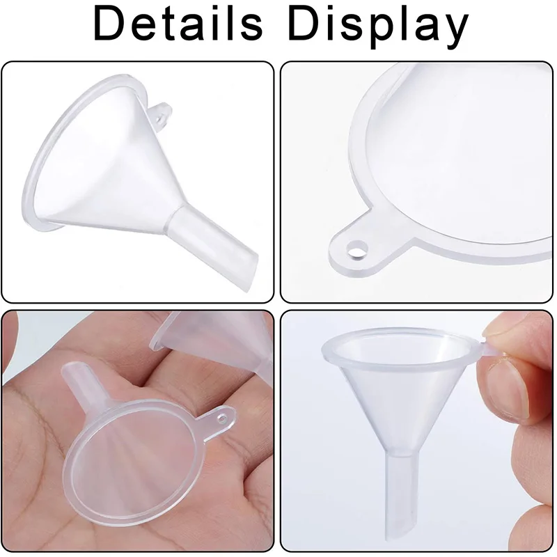 Mini embudo de plástico transparente para líquidos, herramientas de dispensador de aceites esenciales para perfume y laboratorio, 10 Uds.