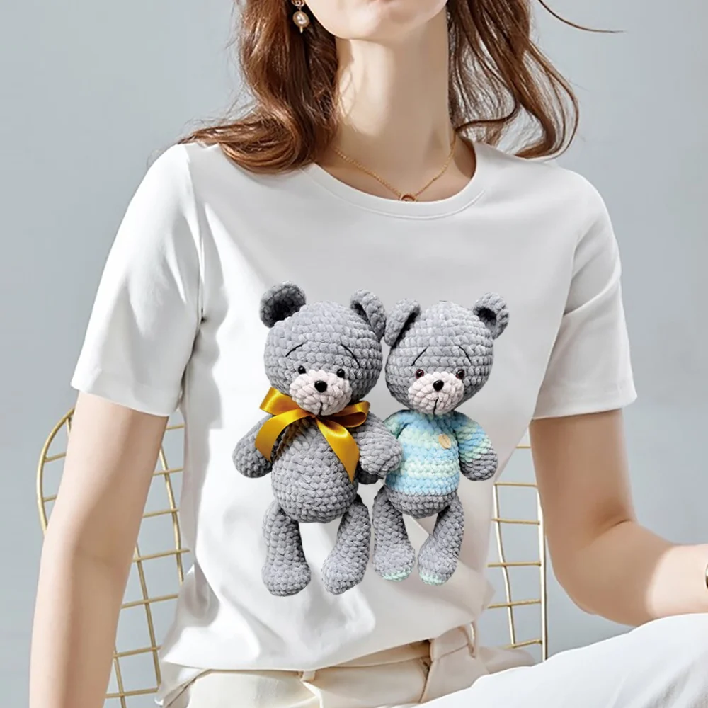 New Summer Women's Cute O-neck Top T-shirt 3D Teddy Bear Pattern Printing Series T-shirt Ladies Kawaii Short-sleeved Clothes