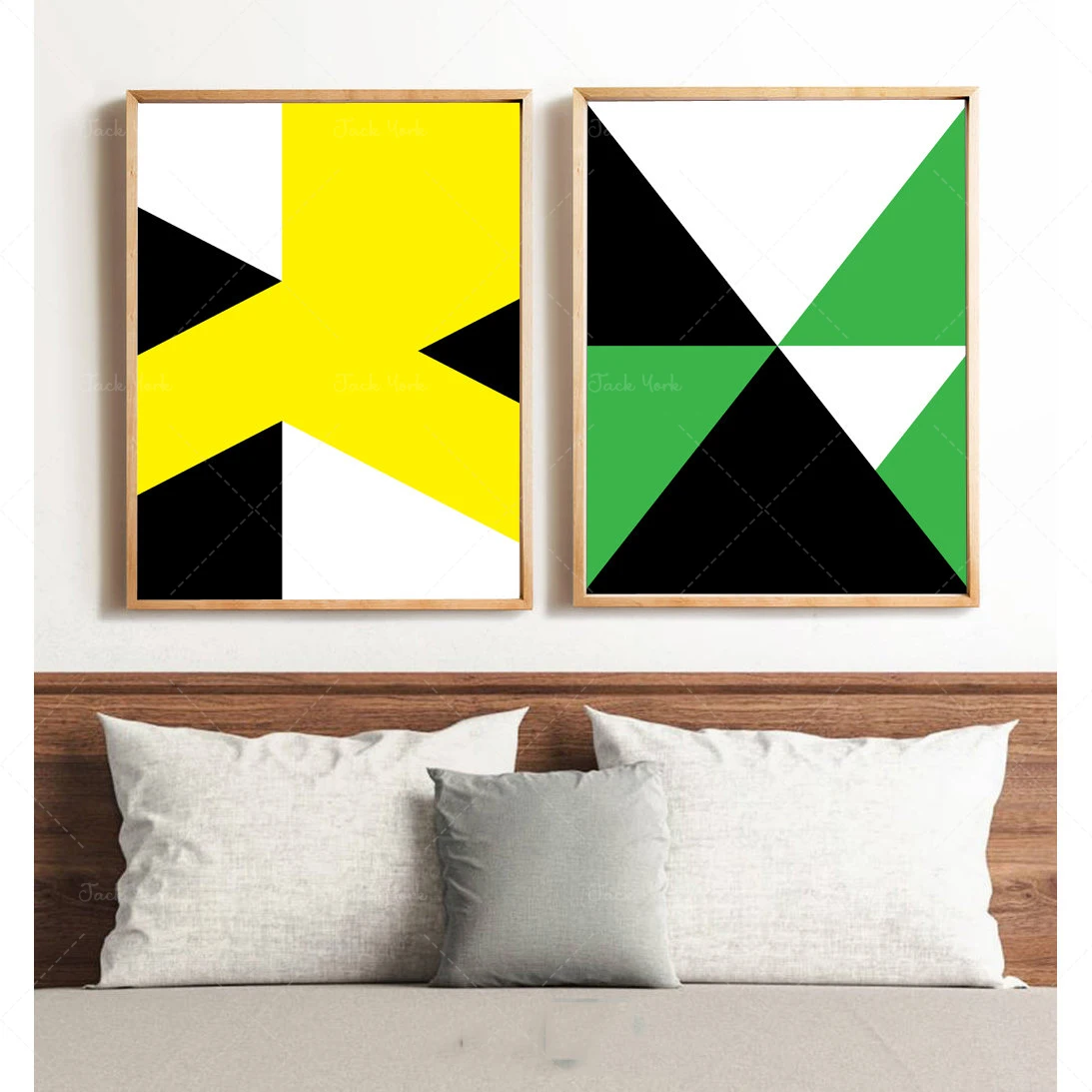 Abstract Wall Art,Set Of 2 Geometric Art Prints,Green,Yellow,Black & White,Printable Art,Modern Art,Poster,Contemporary Art,