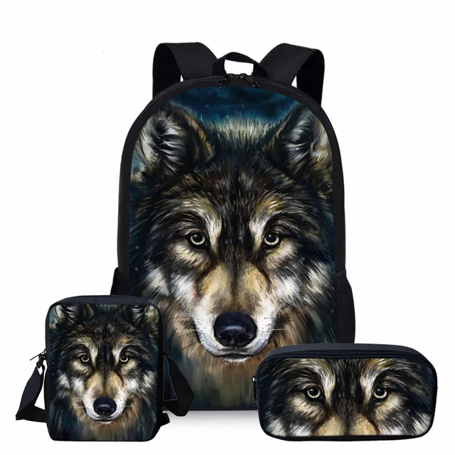 Cool Animal Wolf 3D Print School Bag Set for Primary Boys Girls High Student Backpack Kids Schoolbag Children Mochila Escolar