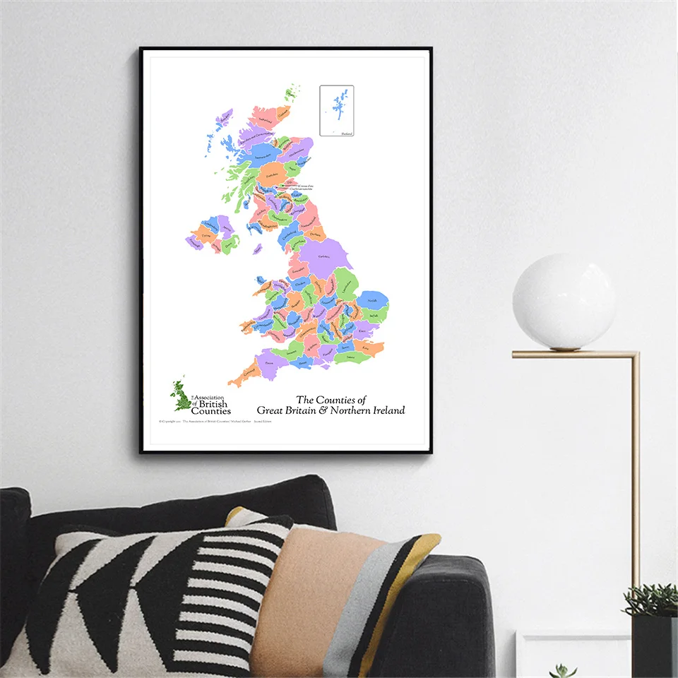 Pintura en lienzo para decoración del hogar, póster para pared, sala de estar póster para, suministros escolares de viaje, mapa de gran Reino Unido e Inglaterra del Norte, 59x84cm