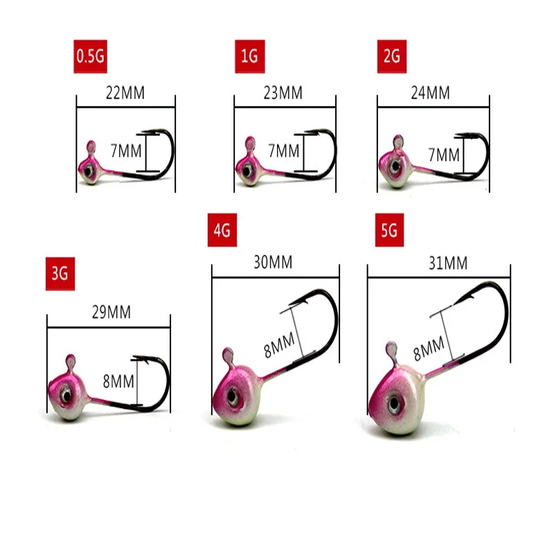 5pcs/lots 0.5g/1g/2g/3g/4g/5g/Luya mini fish lead hook can be used with soft insect hook jig heads pink color fishing hooks