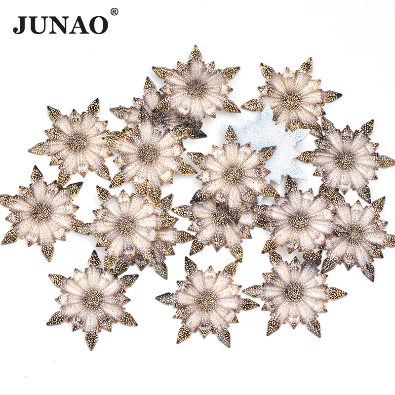 

JUNAO 10 шт. 30 мм дымчато-серый цветок в форме страз из смолы пришить аппликации с плоской спинкой для одежды рукоделие украшение дома