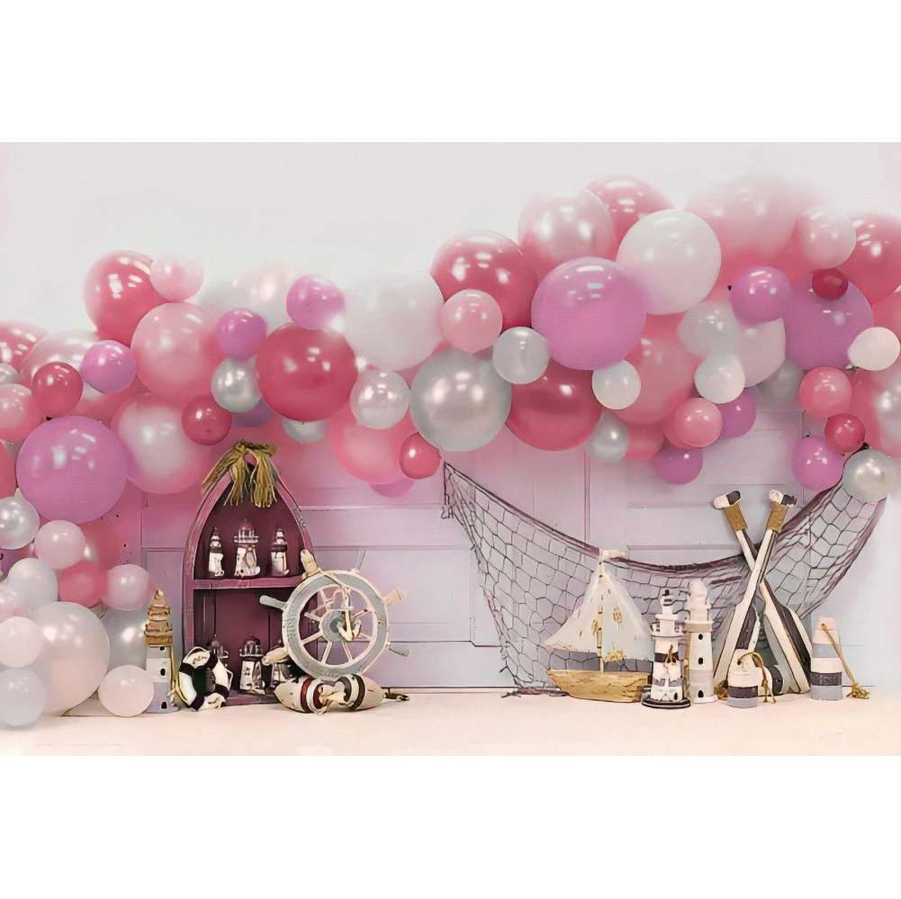 Yeele Photophone Bayi Ulang Tahun Latar Belakang Putih Wallpaper Balon Kapal Pesta Banner Fotografi Latar Belakang untuk Foto Studio Alat Peraga