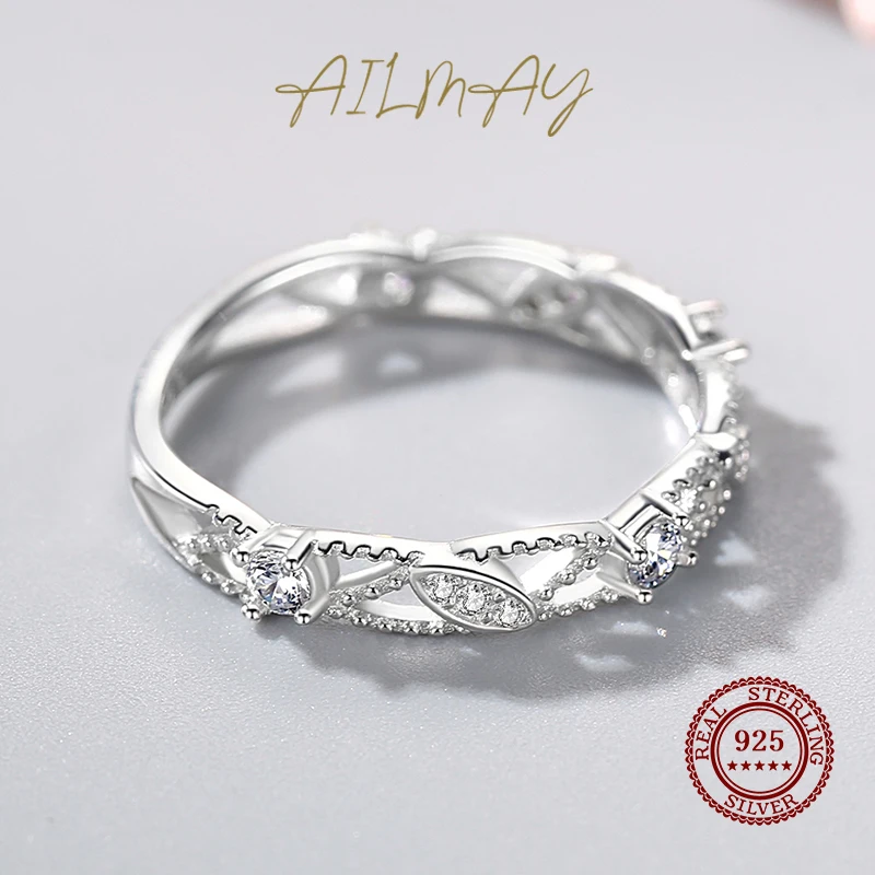 Ailmay Nieuwe Koop Fashion 925 Sterling Zilver Eenvoudige Geometrische Stapelbaar Ringen Shining Cz Voor Vrouwen Wedding Engagement Sieraden