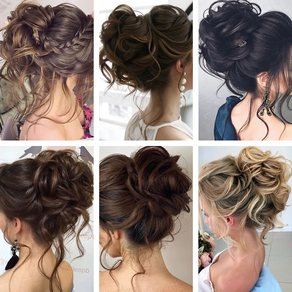 LUPU Moño Sintético Despeinado, Chignon, Rizado, Banda Elástica, Scrunchy, Postizos, para Mujeres, Negro, Marrón 6