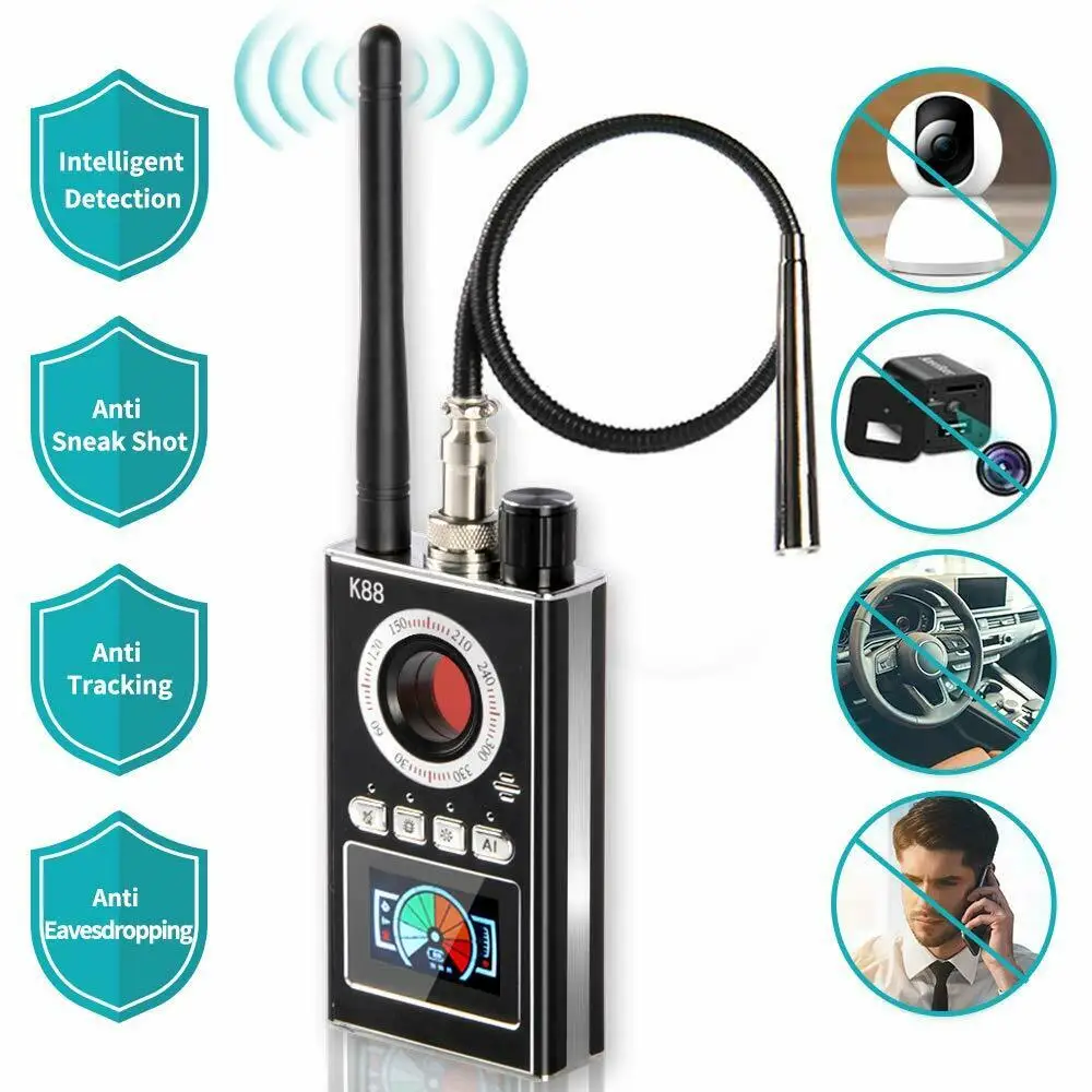 K88 Multi-function AI Anti Candid Camera Detector LED display hunter's signal GPS Bug mini Signal lens Detect Wireless gadgets