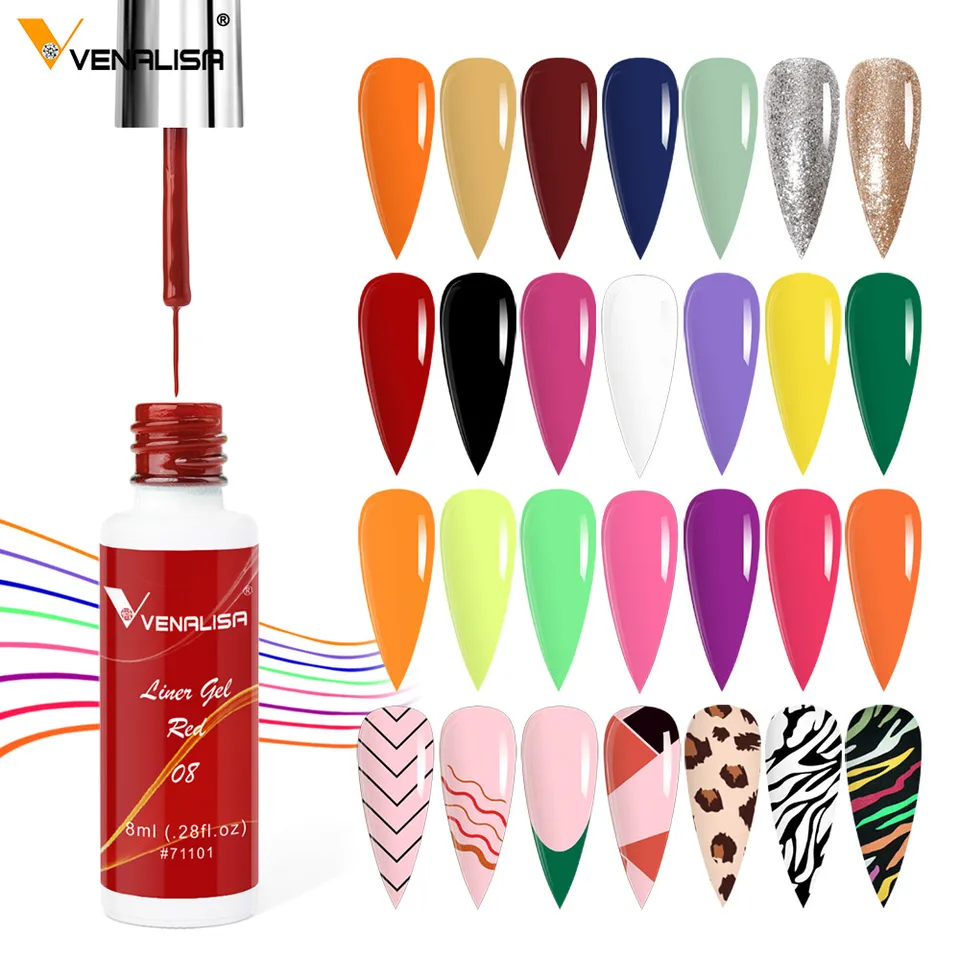 Gel liner Venalisa 8ml para uñas francesas, esmalte en gel UV LED para pintar, diseño de arte de uñas, color glitter hermoso, esmalte para dibujo DIY 4