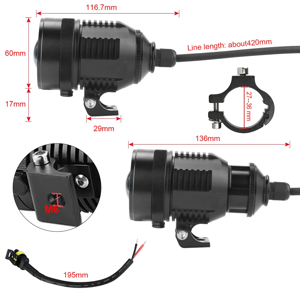 Motorcycle Spotlight 12V 30W Adjustment Laser Barrel External Head Lights Integrated LED Lamp Moto Motorbike External Headlight