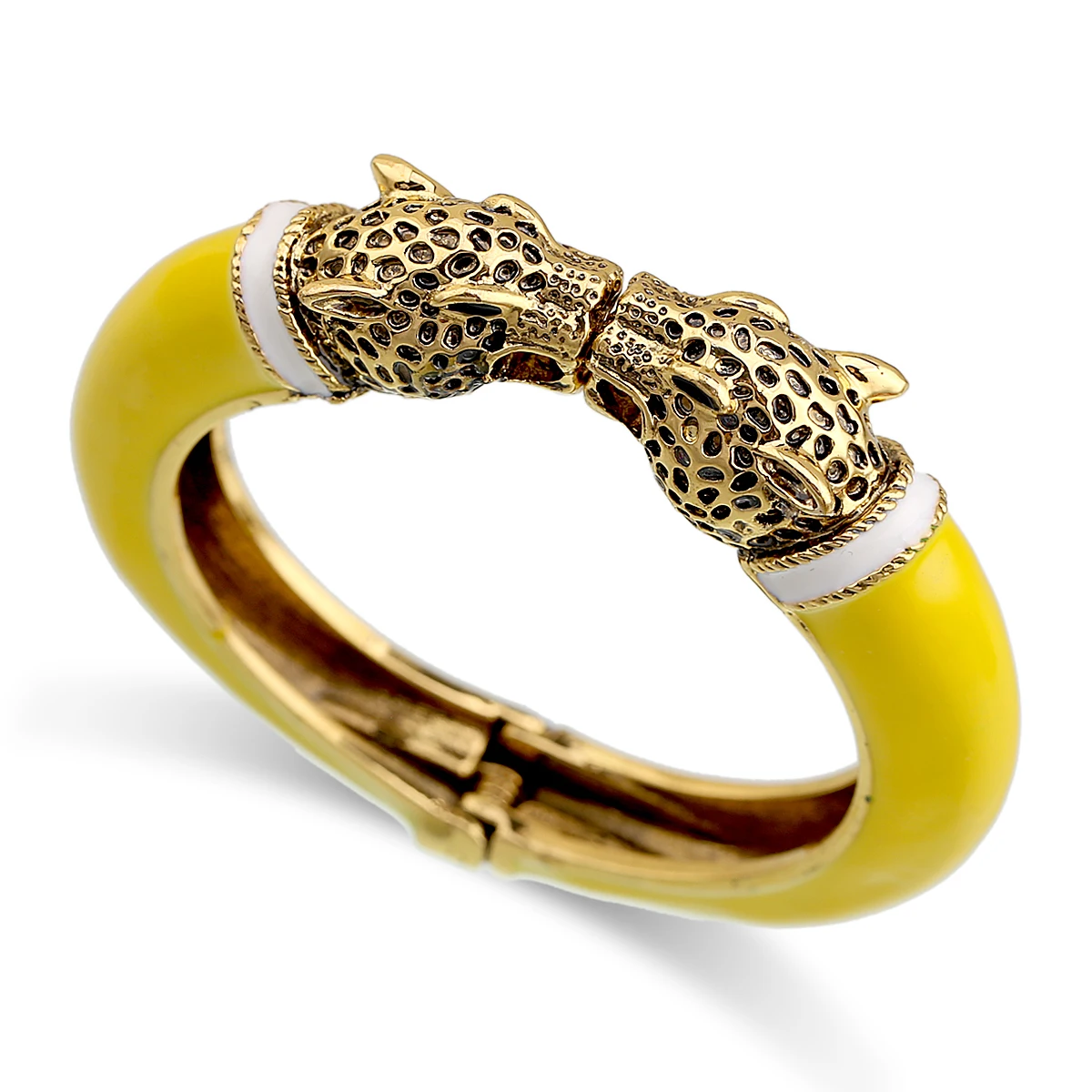 Wszystkie sezony kobiety bransoletka mankietowa na imprezę antyczne pozłacane zwierząt emalia Leopard Head Vintage bransoletka Bangle Trendy