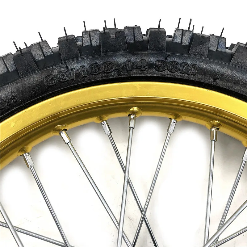 Front 14inch Pit Bike wheels GuangLi 60/100-14 Tyre Aluminum Alloy Rims with 32 holes spoke CRF PRO KLX YZF 110cc