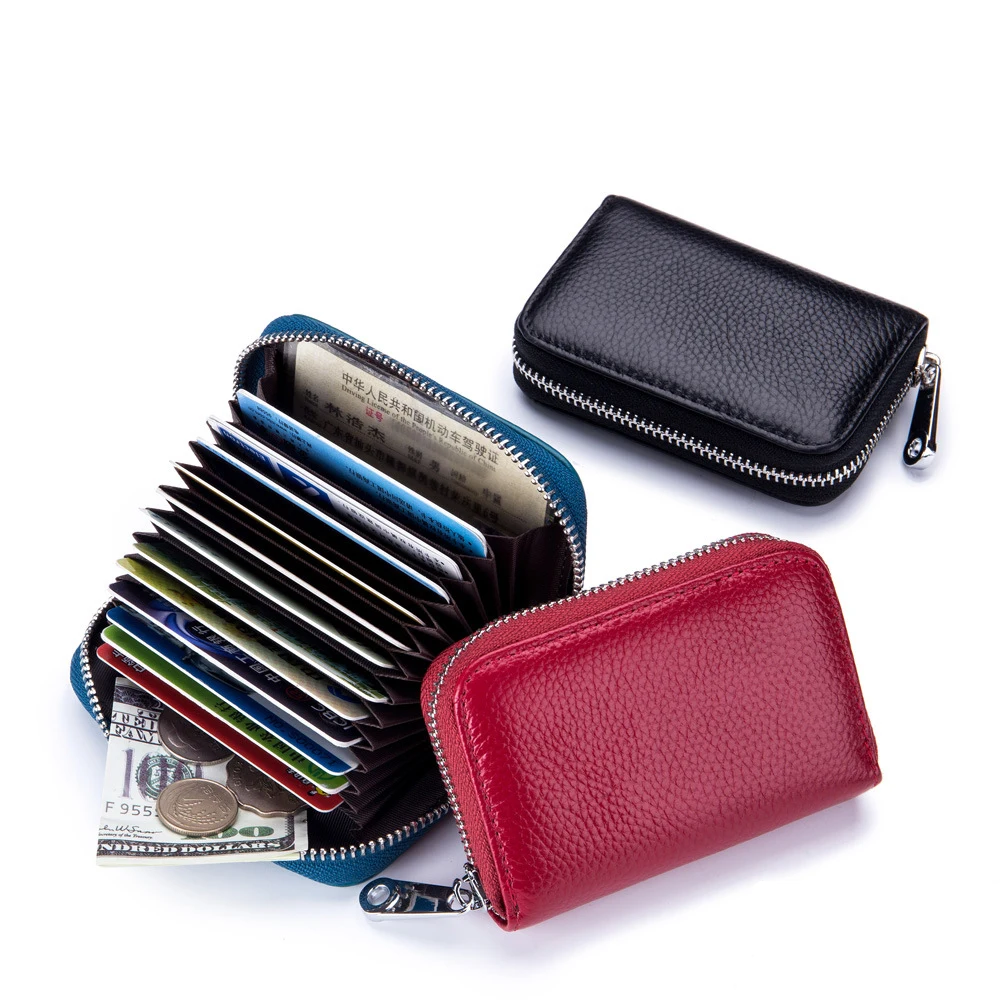 Women Organ Wallet Female Rfid Protect Card Holder Men Genuine Leather Coin Bag Lady Candy Short Mini Purse 2021 New